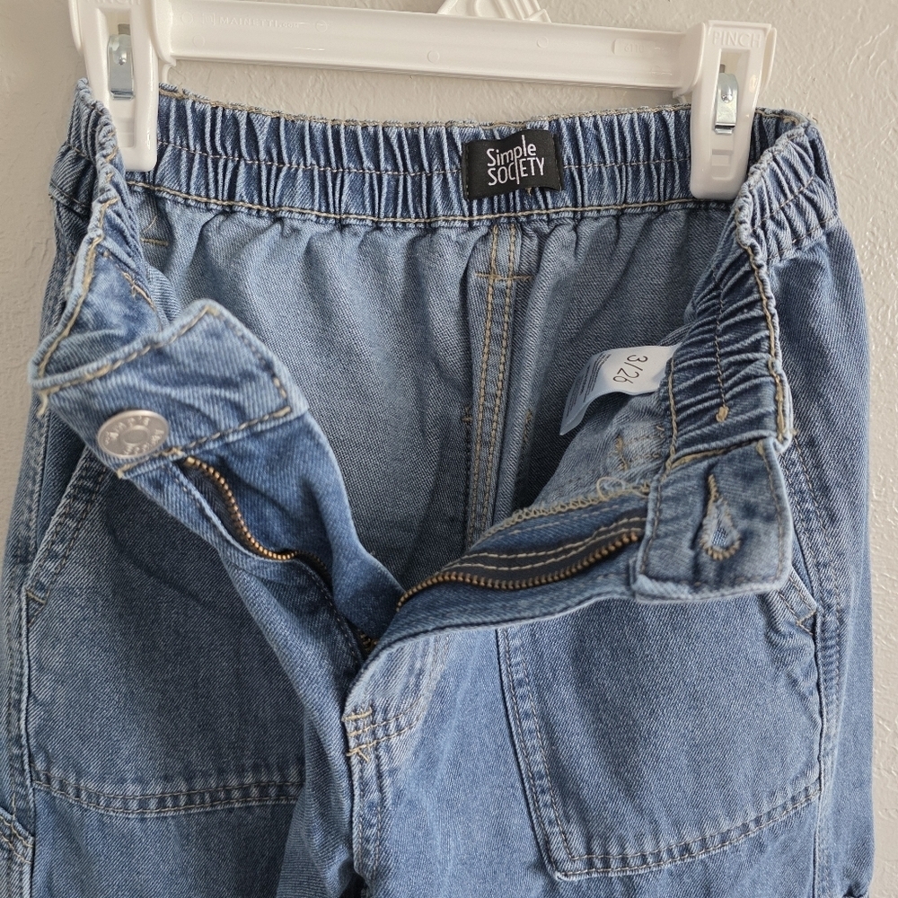 Simple Society Juniors Cargo Blue Jeans High Rise Pockets Elastic Waist Sz 3/26 - Picture 4 of 9